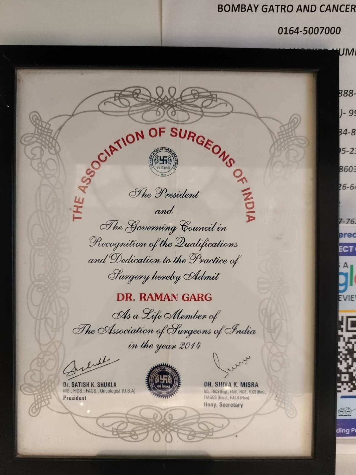 ASI Life Member Certificate 2014