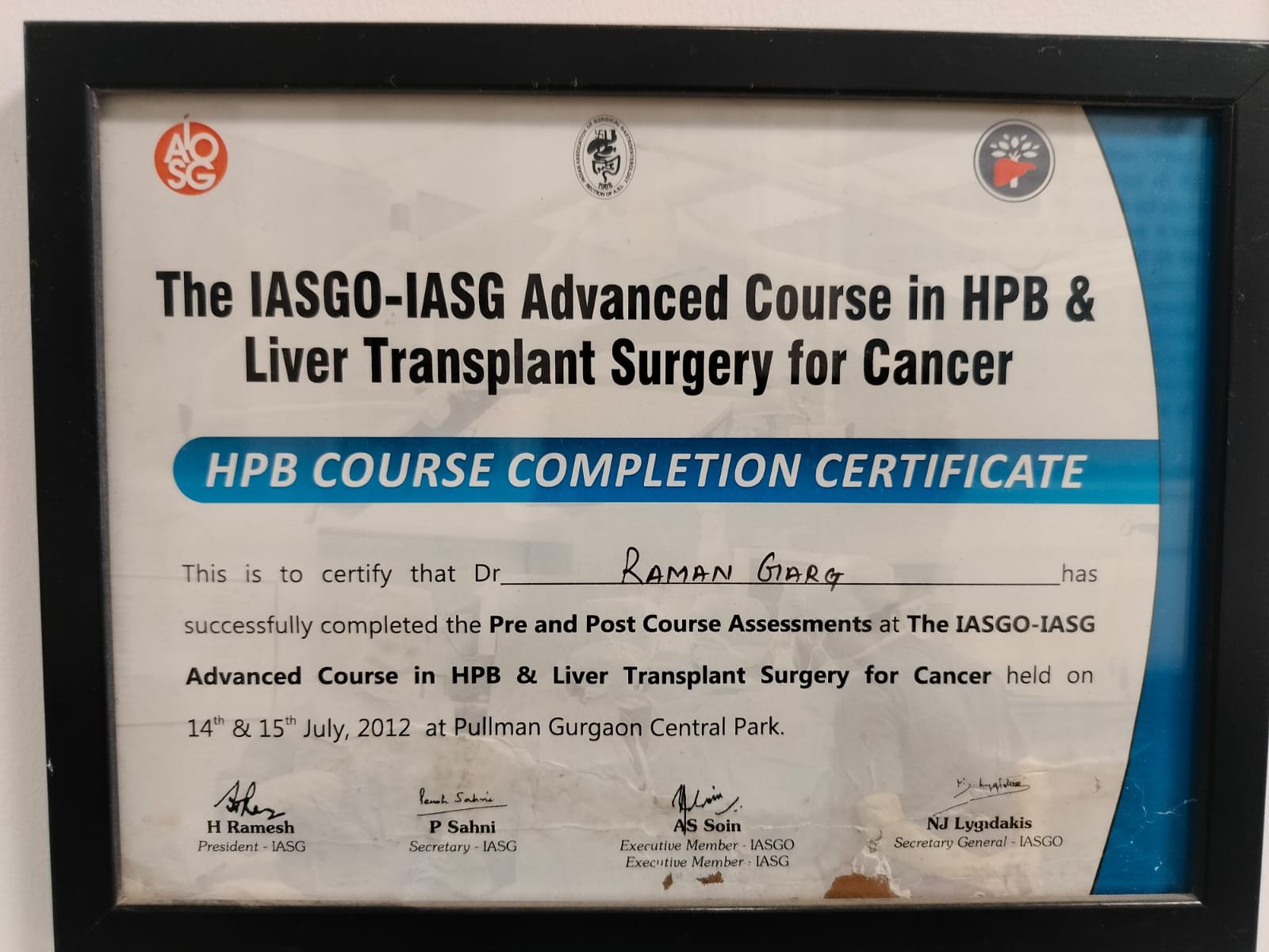 IASGO IASG HPB Liver Transplant Certificate