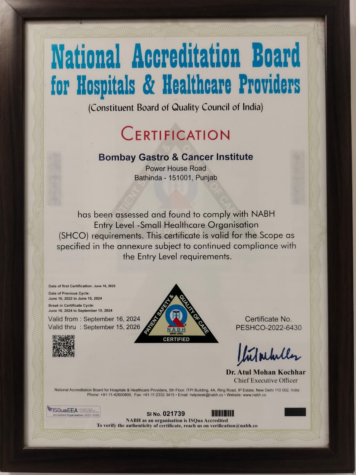 NABH Certified - Bombay Gastro & Cancer Institute, Bathinda